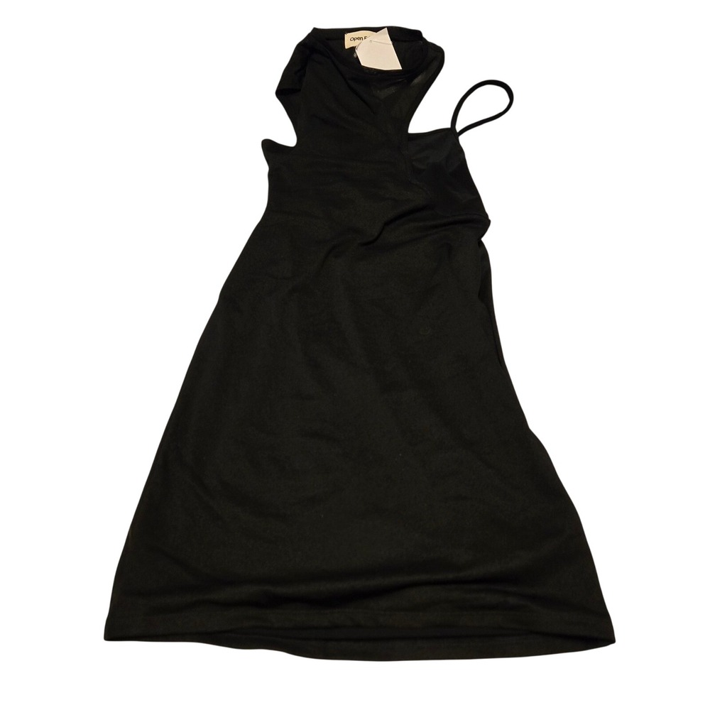 NWT  Open Edit XS Black‎ Dress Sleeveless One Shoulder Mini Bodycon Party